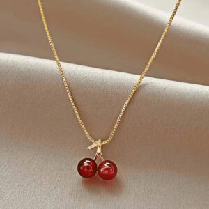 Cute Cherry Pendant Necklace – Red Glass