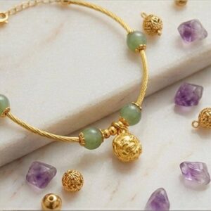 New Chinese Style Jade & Gold Bead Bracelet
