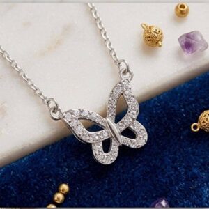 Sparkly Zircon Butterfly Necklace (Silver)
