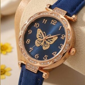 Vintage Royal Blue & Gold Butterfly Watch